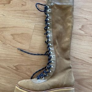 Leather Boots, Tall lace up with wool lining Women's size 7